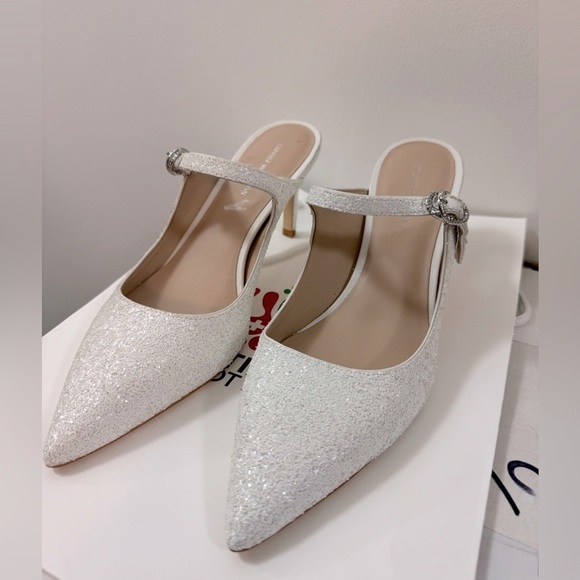 Women’s 9 Stuart Weitzman crystal buckle 75 glitter heeled mule - Picture 2 of 12